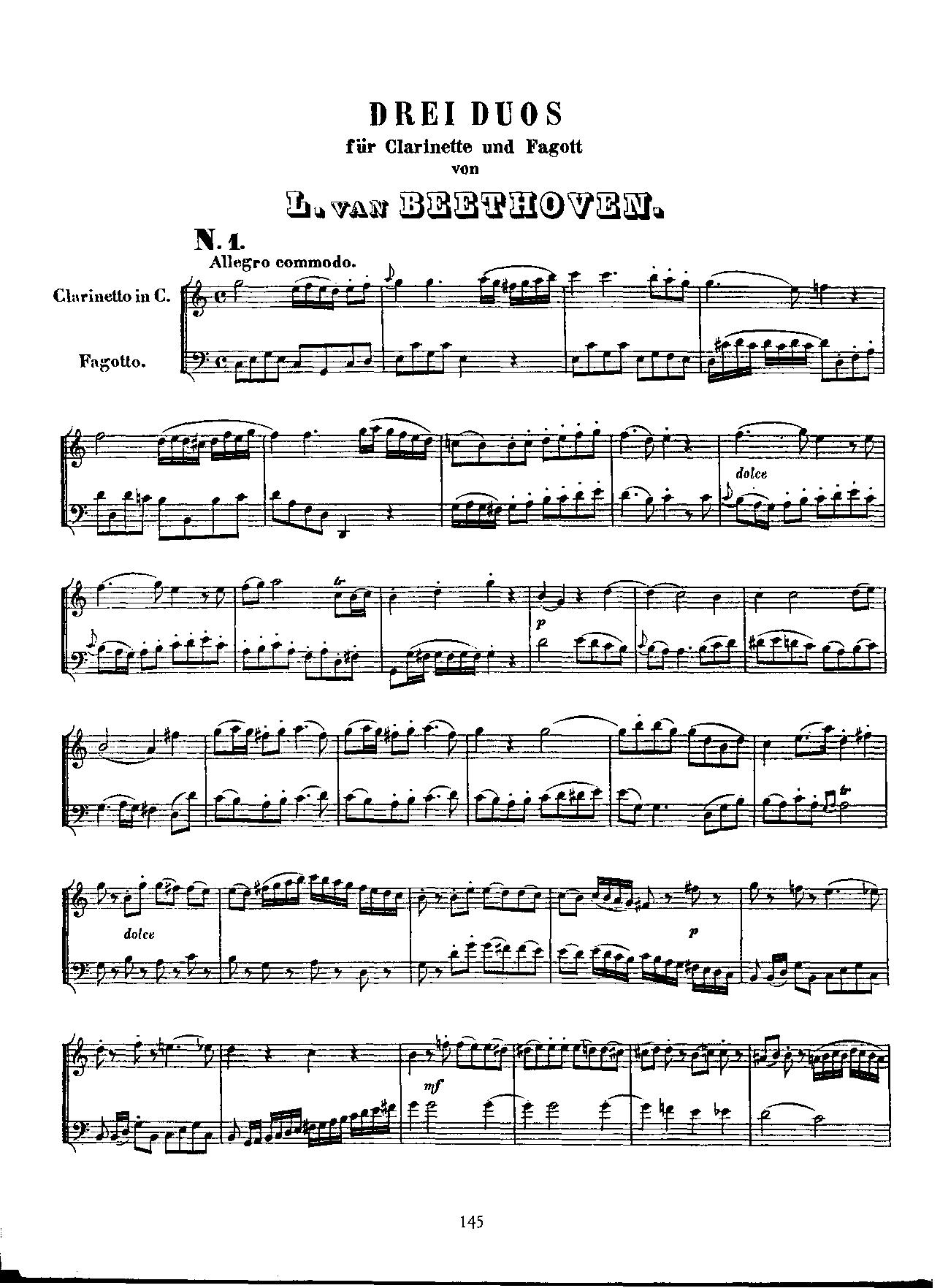 3 Duets for Clarinet and Bassoon, WoO 27 : Beethoven, Ludwig van